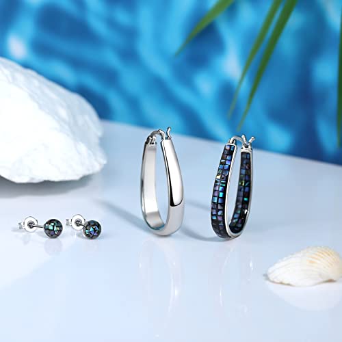 Muyuu Rhodium Plated Oval Inside Out Abalone Shell Hoop Earrings For Women Fashion Jewelry Gift #TOP6