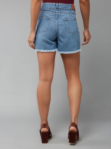 Image of Miss Chase Women's Relaxed Mid Rise Regular Non Stretchable Denim Shorts