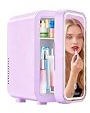 Enventor Mini Skincare Fridge Small Refrigerator for Bedroom, Beauty Fridge for Makeup with Dimmable LED Mirror, 6 L / 8 Cans Compact Portable Cooler for College Dorm, Office, Car, Purple
