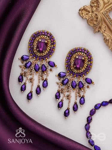 Image of SANJOYA by EVERSTYLISH Embroidered Earrings for Women | Pastel Stone & Beaded Dangler Earrings | Ethnic Jewelry for Weddings, Festivals & Special Occasions