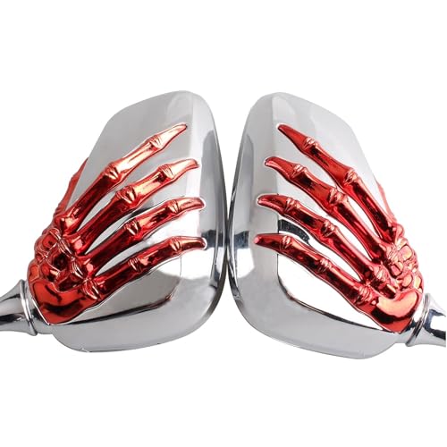 Pairs of Distinctive Skull Skeleton Hand 8mm 10mm Rearview Side Mirror for Motorcycle Scooter Moped Bike Standard Bike (Red)
