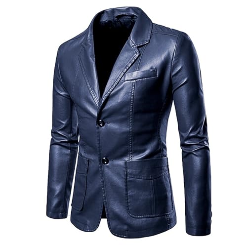 Men's 2 Button Leather Blazer Sport Coat Casual Notched Collar Suit Jacket Slim Formal Faux Leather Blazer Jacket3