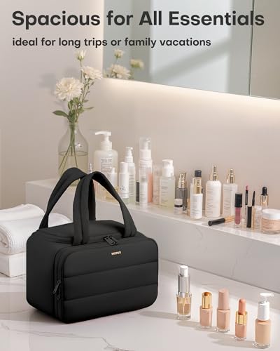 HOTOR Travel Toiletry Bag - Wide-Open Toiletry Bag for Women, Multi-Pocket Makeup Bag for Travel Essentials, Wet & Dry Separation Travel Accessories for Trip, Gym, 11.4\" x 5.9\" x 8.3\", Black - Thumbnail 4