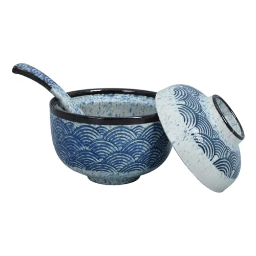 PAMINGONO 日式海波?陶瓷味噌汁椀 蓋付き小鉢 ラーメン碗 食卓用家用蒸し碗 向け滑らか仕上げ