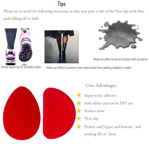 Image of Red Non-Slip Shoe Pads Compatible with Christian Louboutin High Heels, Adhesive Shoe Grips, Sole Protectors for High Heels Compatible with Louboutin Shoes (Red 6pairs)