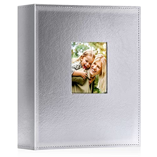 Image of Ywlake Photo Album 4x6 400 Pockets, Leather Photo Albums Holds 400 Vertical Pictures Only Silver
