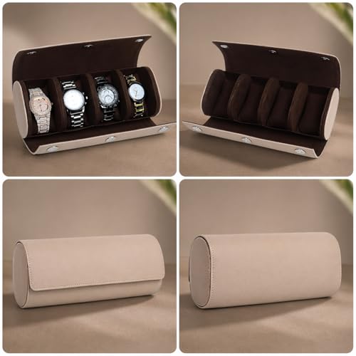 Image of essart Travel Watch Roll Case 4 Slots - Portable Luxury Watch Organizer & Storage Box for Men & Women