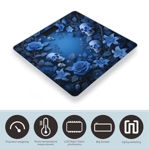 Báscula digital de baño con diseño Flowers Skull y vidrio templado miniatura 3
