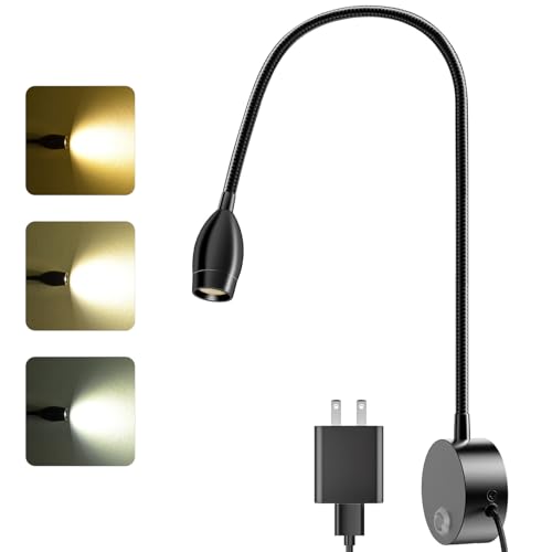 Image of ERAY 1 Pack Plug-in LED Wall Mounted Bedside Reading Light for Bed | Touch Control, 3 Dimmable, 360Flexible Gooseneck Headboard Book Reading Night Lamp Wall Sconce,Eye-Caring, 3000k-6000k