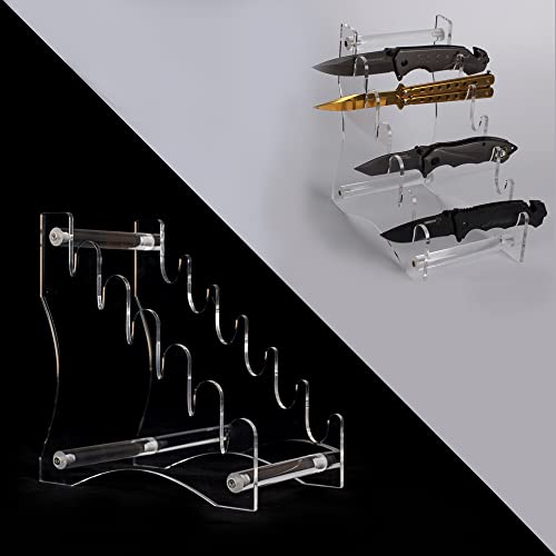 Kafenda Knife Display Stand Acrylic Knife Holder Holds Up To 6 Fixed Knives For Hunting Knife,Dagger,Pocket Knife Display（Transparent） #TOP21