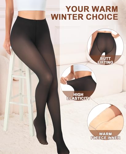 Image of Fleece Lined Tights Women 300g Heavy Pantyhose Opaque Black Sheer Thermal Winter Warm Leggings Under Dress(TK Footed Black Sheer,Medium)