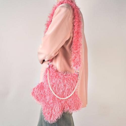 Fuzzy Plush Bag for Women,Furry Faux Fur Star Shape Crossbody Shoulder Purse,Soft Fluffy Autumn Winter Tote Handbag2