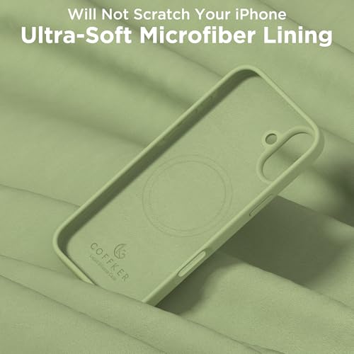 Image of Magnetic for iPhone 16 Case, Compatible with Magsafe, Suction Cup Phone Mount, [2 Screen Protectors][Camera Lens Protector] Silicone Shockproof Protective Slim Phone Cover 6.1 inch, Tea Green