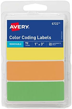 Avery Rectangular Color Coding Labels, 1 x 3 Inches, Assorted, Removable, Pack of 72 (06722)