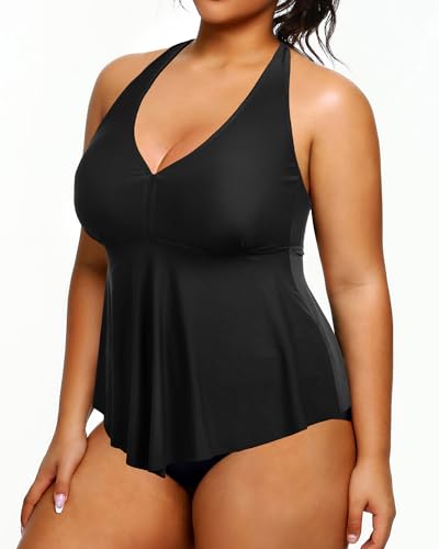 Holipick Plus Size Two Piece Swimsuits High Waisted Bathing Suits for Women Halter Tankini Top with Bottoms3