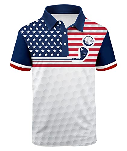 Men's Patriotic Polo Shirts Moisture Wicking Short Sleeves 4th July American Flag Golf Tennis Shirt Casual T-Shirt