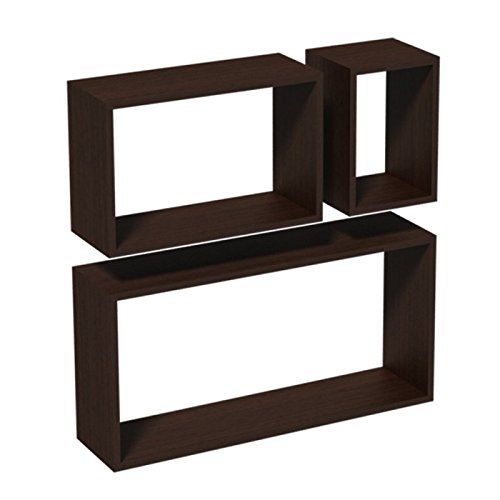 Velano FRS - Set di 3 mensole da parete modulari a forma di cubo, rettangolari, colore: wengé