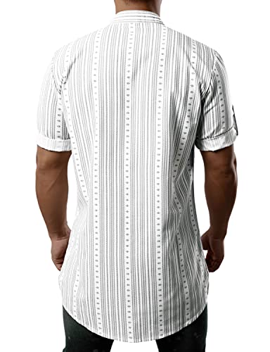 JOGAL Mens Striped Henley Shirt Short Sleeve Traditional African Style Dashiki Shirts3