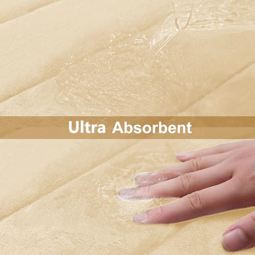 Image of Buganda Memory Foam Bath Mat Rug, Ultra Soft and Non-Slip Bathroom Rugs, Water Absorbent and Machine Washable Bath Rug for Bathroom, Shower, and Tub, 24 inch x 16 inch, Gold