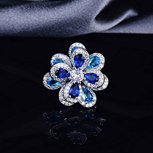 Exquisite Camellia Flower Open Statement Ring Cubic Zirconia Blue Crystal Blossom Adjustable Stacking Rings Wedding Promise Eternity Finger Bands Delicate Jewelry Gifts for Women Bridal4