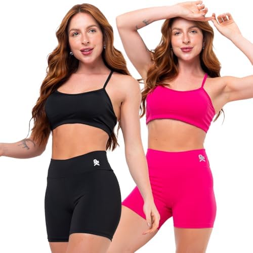 Kit 2 Conjunto Fitness Top Alça Short Legging Liso Meia Coxa Poli...