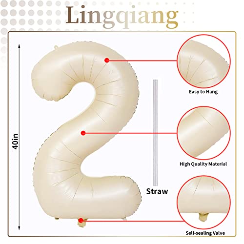 Cream 2 Balloons, 40 Inch Giant Helium Foil Number 0-9 Beige 2th Birthday Balloon for Boys Girls, Self Inflating White Sand Digit 2 Balloons for Women Men Anniversary Party Decorations Supplies - Image 4