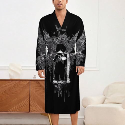 Crosses Skull with Wings Soft Robe Long Sleeve Bathrobes V Neck Sleepwear Spa Robes with Belt Men Woman2