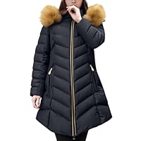 unilarinna Wintermantel Damen Winterjacke mit Fellkapuze Lang Puffer Jacke Warm Gefüttert Winterparka Winter Mantel Parka Steppmantel Reißverschluss Daunenmantel