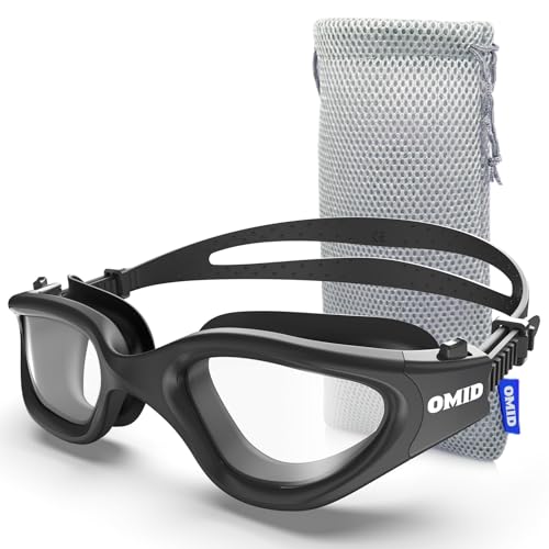 OMID Schwimmbrille, bequeme, polarisierte Schwimmbrille, beschlagfrei, auslaufsicher, UV-Schutz, kristallklare Sicht, Schwimmbrille für Herren, Damen, Erwachsene
