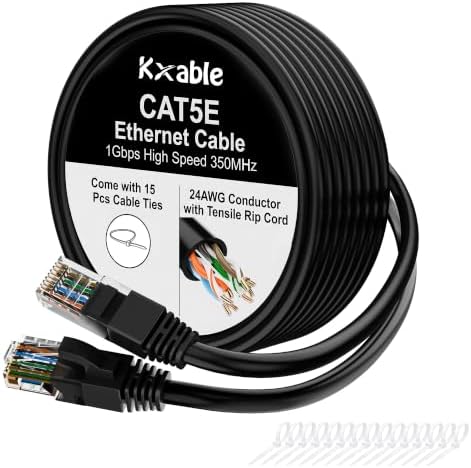 Cat5e Ethernet Cable 200 FT, Long Cat 5e Internet Cable, Black Snagless Patch Cord, Flexible, Network, LAN, PoE, Standard RJ45 Connector for PC, Server, Router, Modem, TV, PS5 - with 15 Cable Ties