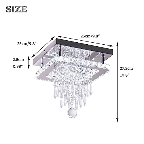 Square Crystal Chandelier Modern LED Crystal Ceiling Light Flush Mount Ceiling Chandeliers for Dining Room Bedroom Living Room Hallway（ White）