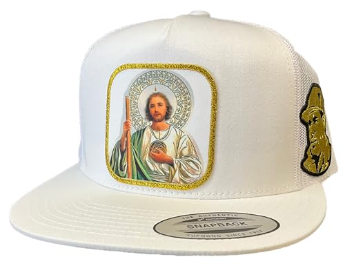 SAN Gudas Tadeo ESQUER Gold CON EL Chapo GUZMÁN AL LADO HAT White MESH