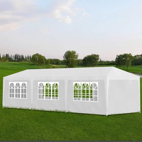 La tenda per feste ha pannelli laterali, ognuno con finestre decorative e 1 pannello porta con cerniera per un facile ingresso.