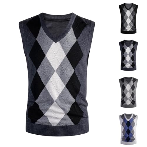 Cambkatl Men's Preppy Striped Sweater Vest Classic Argyle V Neck Slim Fit Cable Knitted Sleeveless Pullover Sweaters2