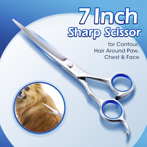 Gimars Professional 5 in 1 Grooming Scissors for Dogs 4CR, Heavy Duty Titanium Coated Straight, Thinning Shears and Comb