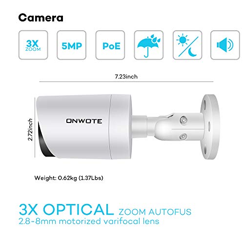 【Expandable Audio】 ONWOTE 16 Channel 4K H.265 NVR (12) 3X Optical Zoom Autofocus Audio PoE Security Camera System 4TB HDD, 2.8-8mm Motorized Lens Outdoor 5MP IP PoE Ethernet Security Camera, 130ft IR - Thumbnail 3