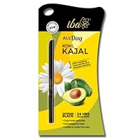 Iba All Day Kohl Kajal, Jet Black, 0.35g | For Eye Makeup l 24 Hr Long Stay | Smudge Proof & Waterproof Eye Makeup | Deep Matte Finish | Enriched with Avocado Extracts & Vitamin E | 100% Natural, Vegan & Cruelty Free
