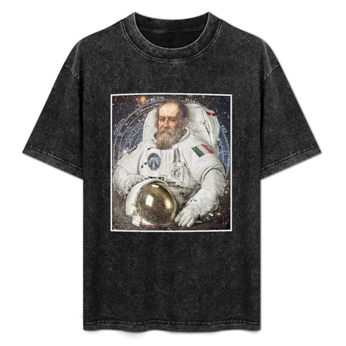 Galileo Galilei Chemistry Biology Experiment Nerd Genius Science Space Mens T-Shirt Black Graphic Unisex Tee Shirt S
