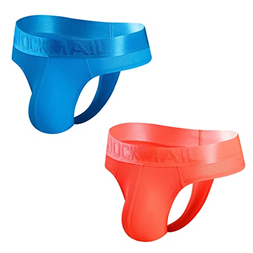 JOCKMAIL 2PCS/Pack Mens Jock Strap Mens Thongs Briefs Breathable Mesh Mens Athletic Supporter Jockstrap with Silk Waistband