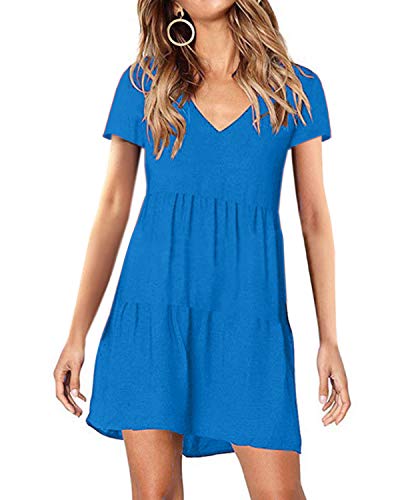 kenoce - Vestido de mujer de manga larga con cuello en V, manga corta B-azul. S