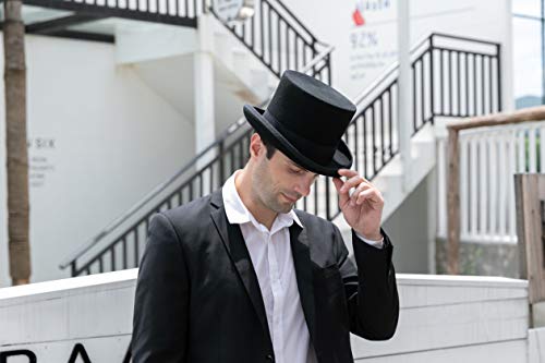 Gemvie Men's 100% Wool Top Hat Satin Lined Party Dress Hats Derby Black Hat #TOP5