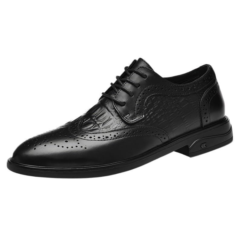 Mens Wingtip Brogue Dress Formal Shoes Vegan Leather Evening Plain Toe Non Slip Low Top Block Heel Anti-Slip Casual Lace Up