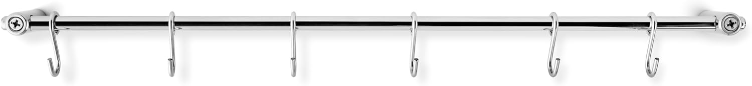 Eva Trio Kitchen Bar with 6 S-Hooks Stainless Steel Kitchen Bar with Six S-Hooks for Hanging Kitchen Utensils and Pans or Towels in the Bathroom Polished Steel