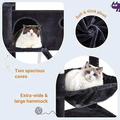 Allewie 81 Inches Tall Cat Tree/Multi-Level Large Climbing Tree House and Towers for Big Feline/Condo and Hammock/Scratching Post/Wide Base/Dark Grey