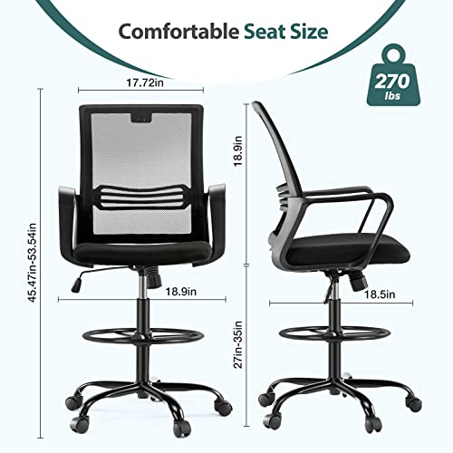 Drafting Chair, Ergonomic Tall Office Chair Standing Desk Chair With Adjustable Foot Ring Office Drafting Chair Drafting Stool Counter Height Office Chairs,Black #TOP6