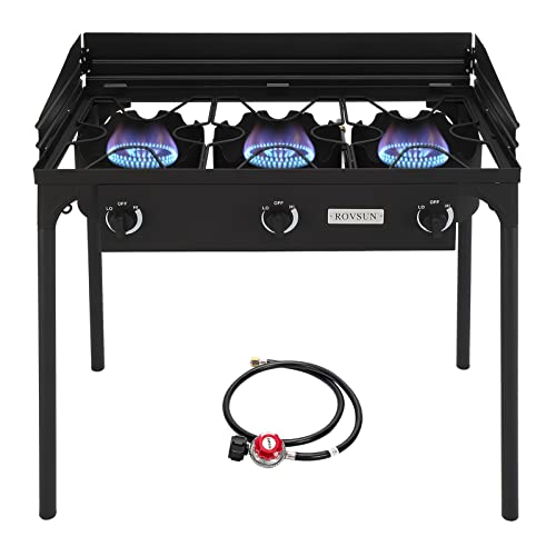 ROVSUN 3 Burner Outdoor Camping Stove with Wind Panel, 225,000 BTU