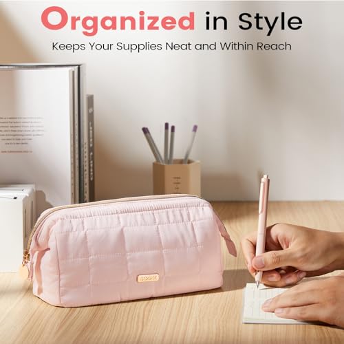 Image of Sooez Large Pencil Case Pouch, Soft Pencil Bag with Zipper, Pen Bag Wide Opening, School Supplies Cute Pencil Case for Girls Boy Men Women, Beige