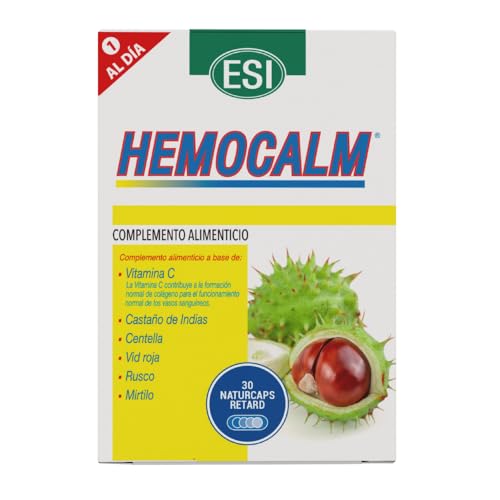 ESI Hemocalm 30 Naturcaps | Con Castaño de Indias, Centella Asiática y Vid Roja | Contribuye al Bienestar Circulatorio y Vascular | Tecnología Retard: Liberación Prol 8h | Sin Gluten, Apto Veganos