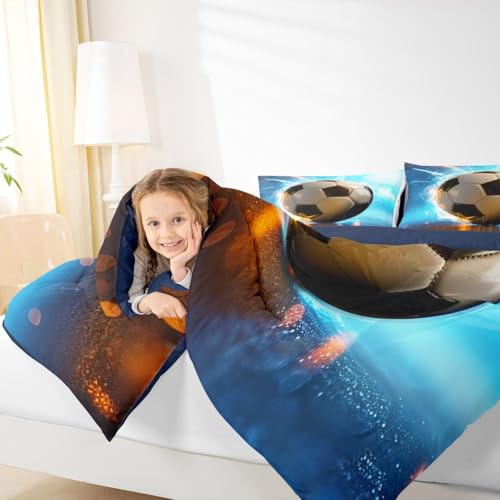 Image of Feelyou 3D Soccer Comforter Set King Size Kids Football Gaming Pattern Bedding Set for Boys Girls Sports Theme Duvet Quilt Room Decor