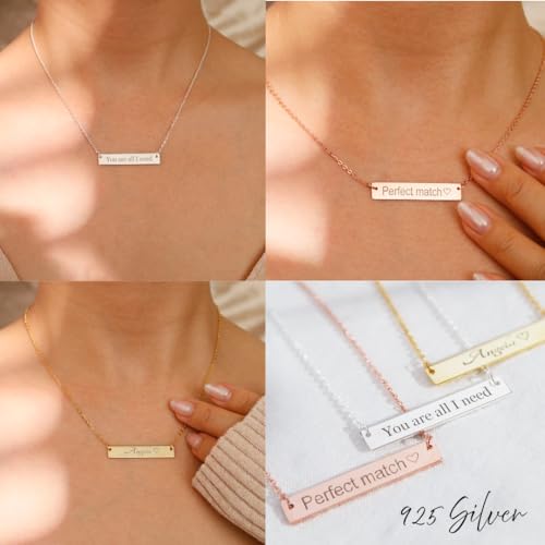 Petite Boutique Customizable Your Name Bar Necklace Personalized Mothers Day Gift Custom Jewelry 16K Plated Aniversary bridesmaid Gift for Women Gold Silver Rose Gold - Image 2